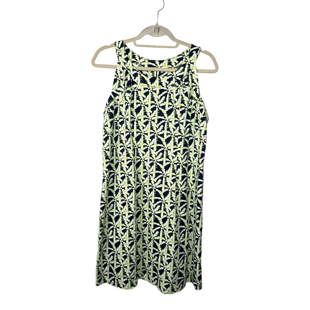 Lulu B Womens Palm Print Cutout Back Shift Dress Navy Lime White Size Medium